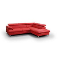ECKSOFA mit Schlaffunktion und Bettkasten, verstellbare Kopfstützen - Chromfarben/Rot, Textil/Metall (208/256cm) - Cotta