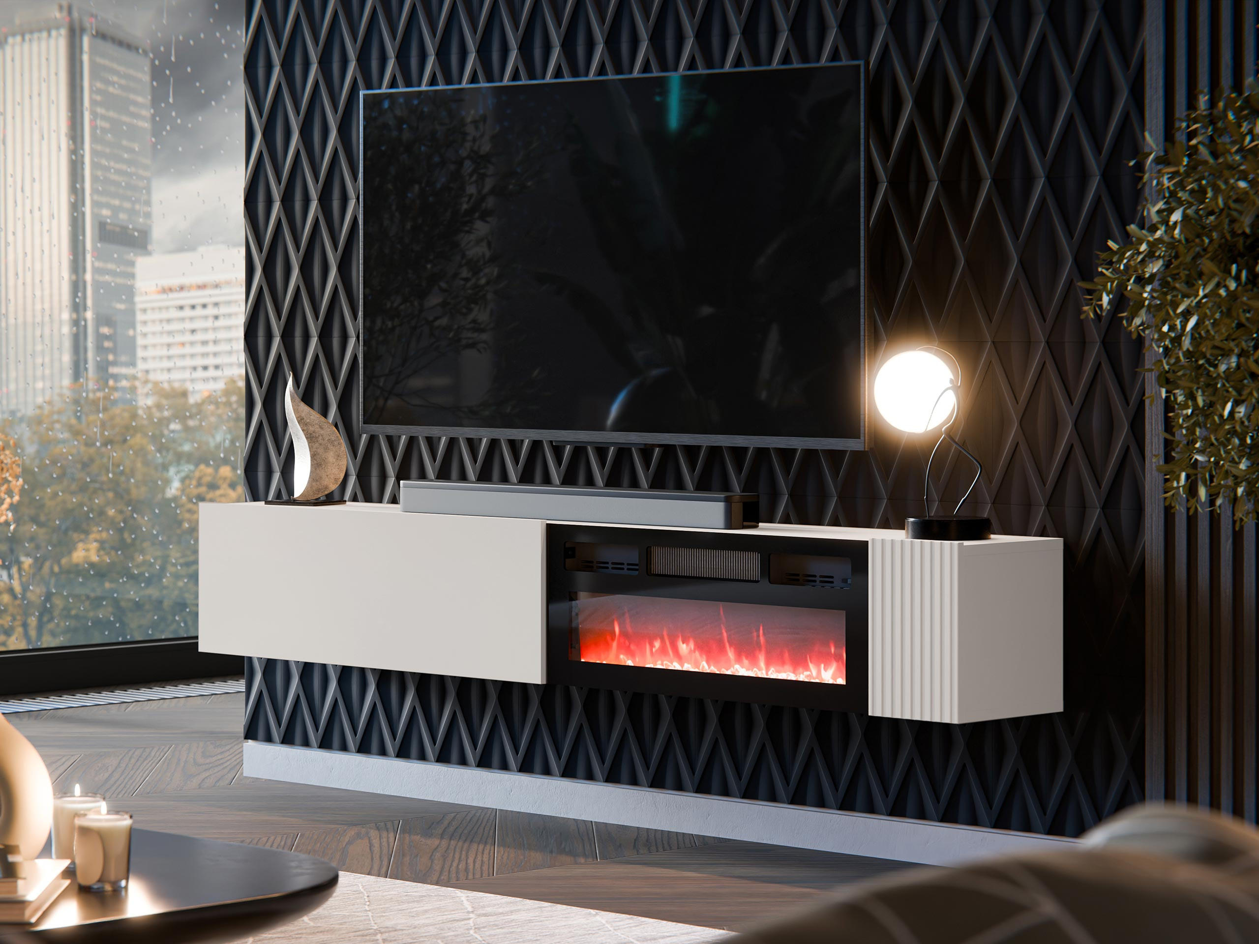 TV-LOWBOARD Capital 200 EF mit Kamin - Kaschmir, Holzwerkstoff (200/38/30cm) - MIRJAN24