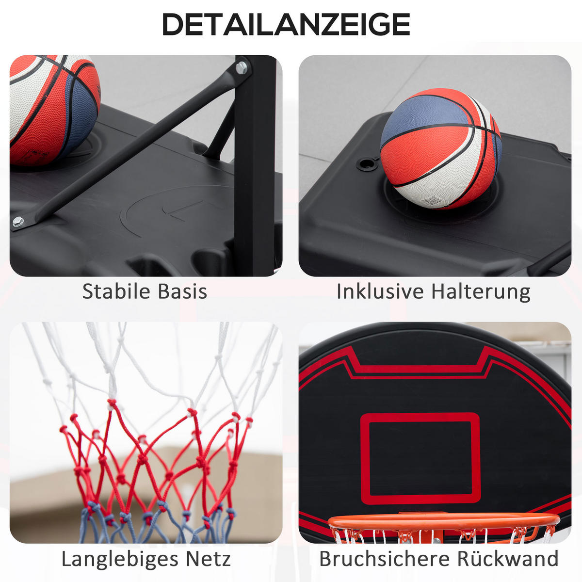 BASKETBALLKORB, Stahl, Schwarz, 73L x 49B x 250H cm - Schwarz, Metall (49/131cm) - HOMCOM