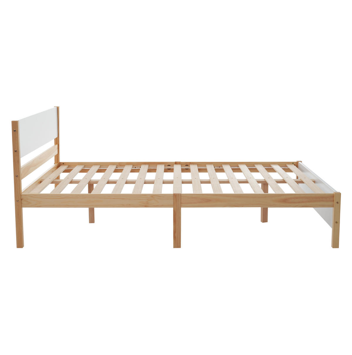 RÁMOVÁ posteľ z masívneho dreva a MDF, 140/200 cm, biela/prírodná - prírodná farba, drevo (140/200cm) - BEAOK
