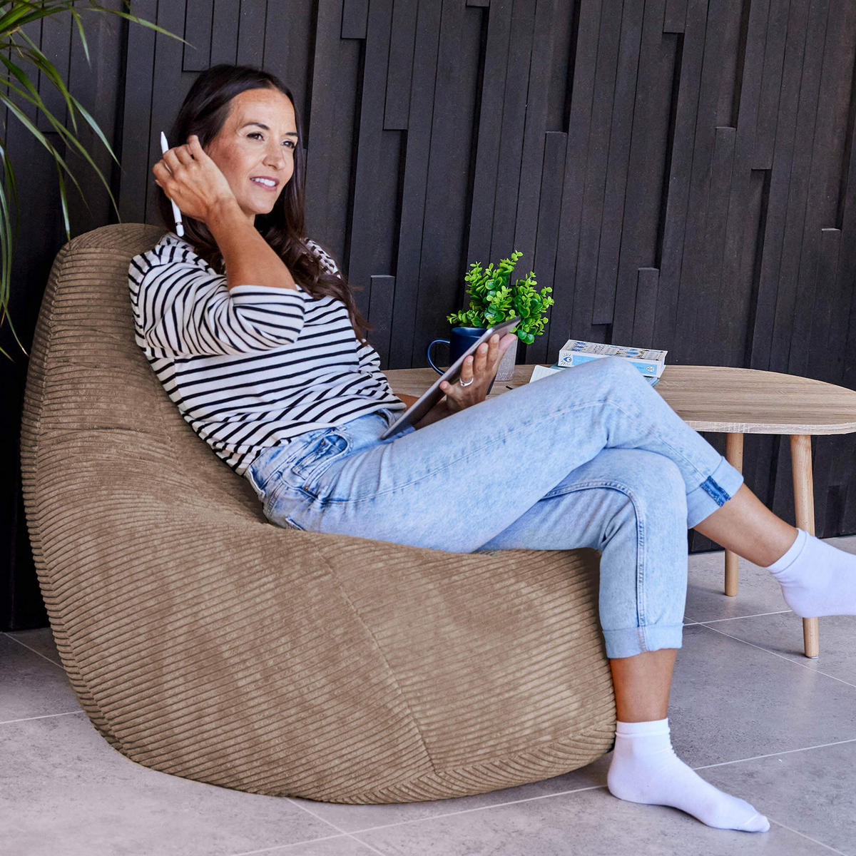 SITZSACK Sessel aus Cord 2-tlg. - Mokka, Kunststoff (90/73/84cm) - icon