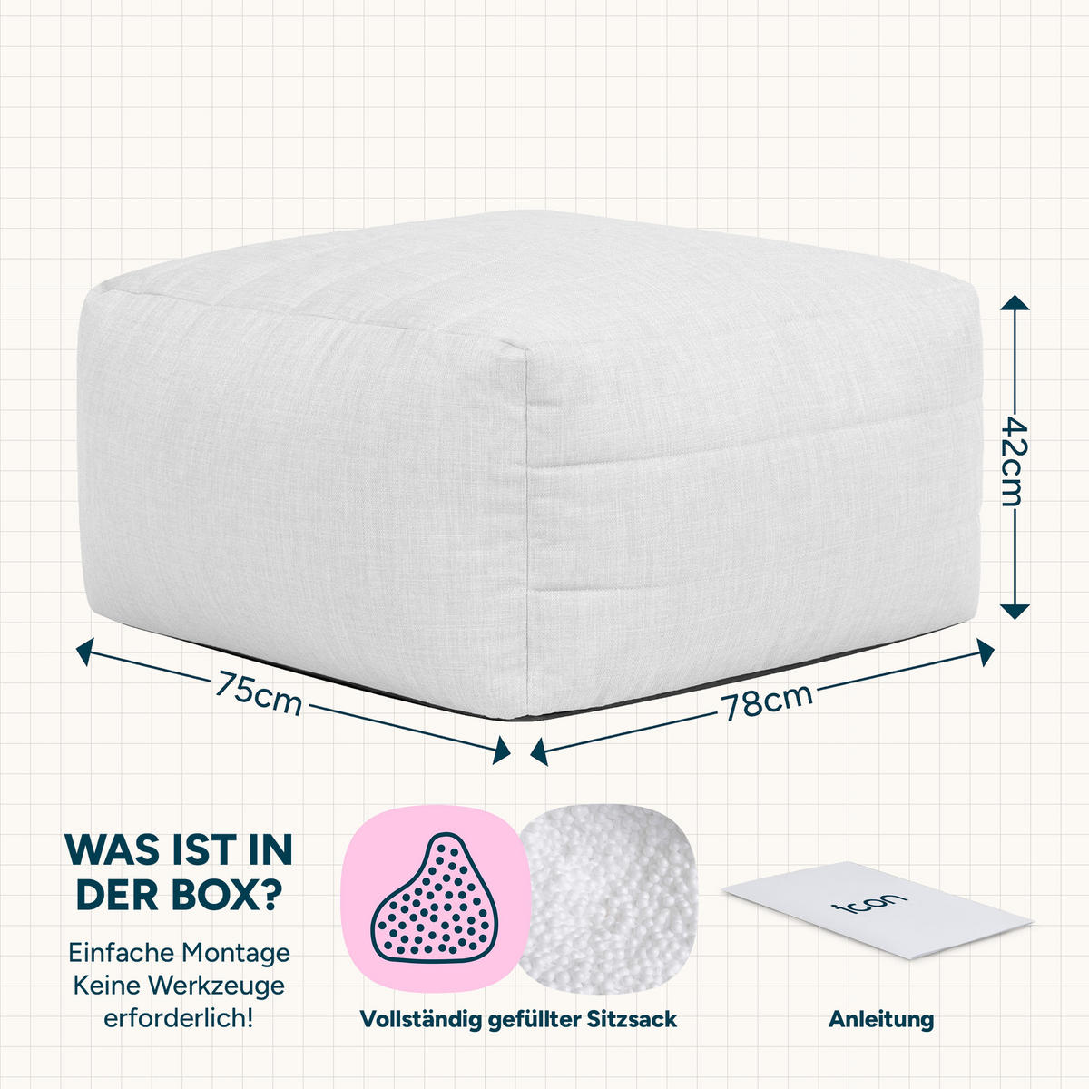 SITZSACK-HOCKER Noa modular Outdoor - Beige, Textil (75/70/78cm) - icon