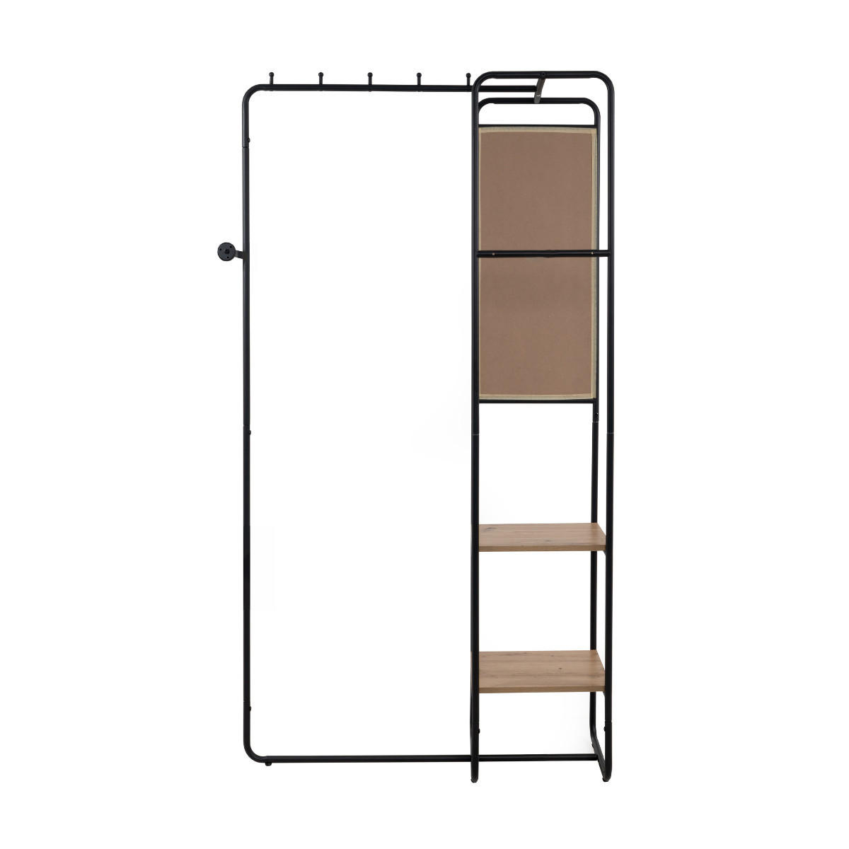 GARDEROBE aus lackiertem metall mit 6 haken, 2 regalen und 1 spiegel - luton 100/37/185 cm - Schwarz, Holzwerkstoff (37/185/43cm) - Calicosy