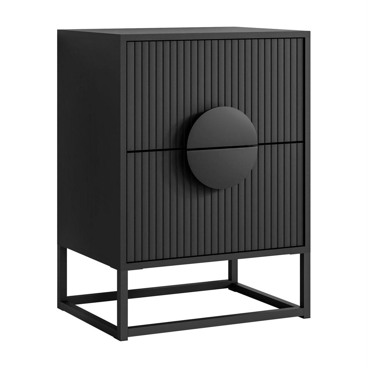 NACHTTISCH LUNO mit gerillter Front auf Gestell schwarz - Schwarz, Holzwerkstoff (40/55/30cm) - Lookway