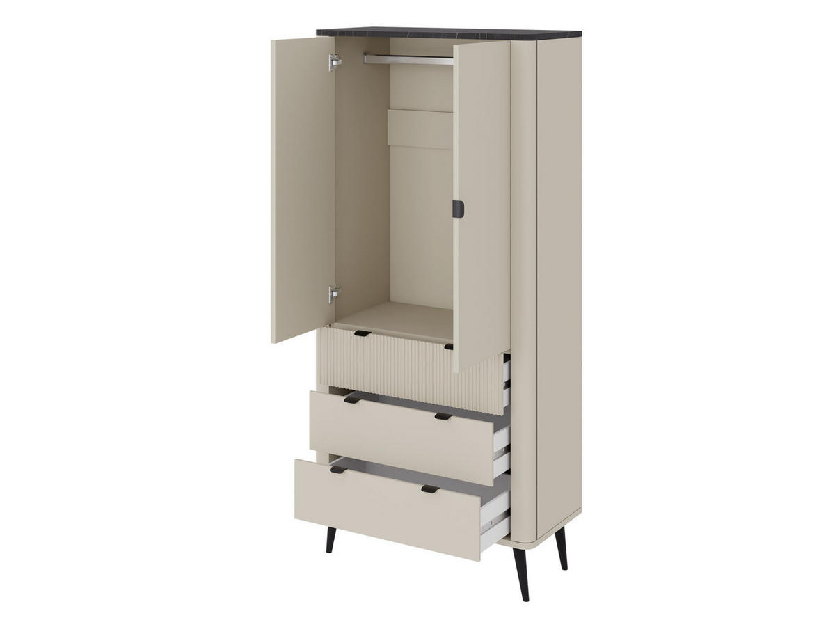 DREHTÜRENSCHRANK Marly 3S2D RE01 - Kaschmir/Schwarz, Holzwerkstoff/Metall (90/191/40cm) - MIRJAN24