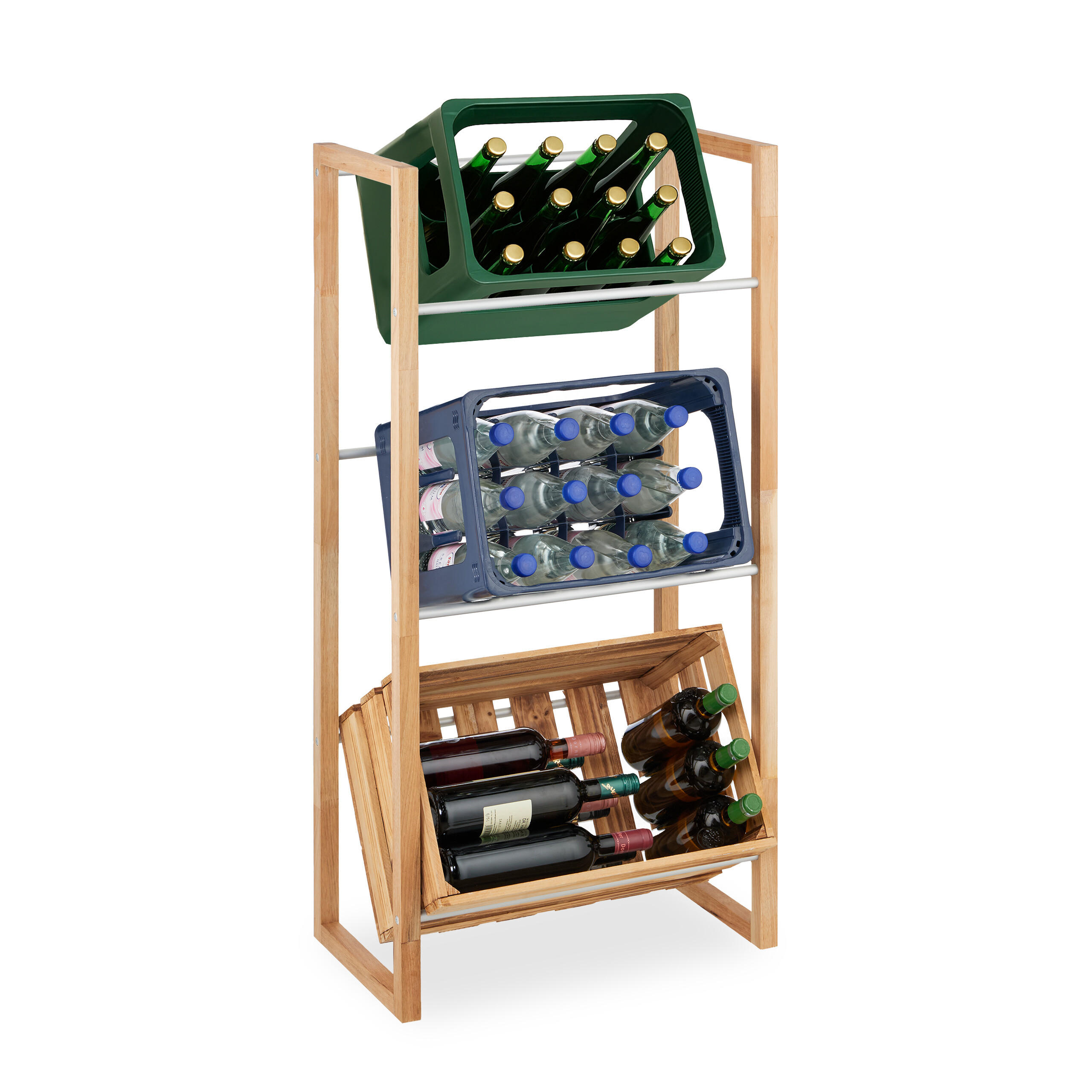 ETAJERA natural argintiu pentru 3 lazi lemn de nuc