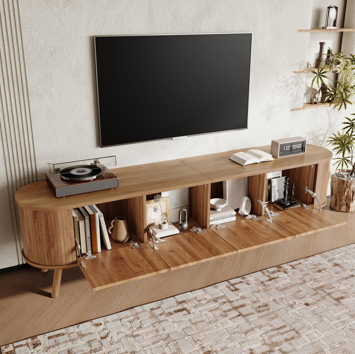 TV-SCHRANK 180/38/47 cm aus MDF und Holzwerkstoff mit Klapptüren und Vintage-Design, Eichefarben - Hellbraun, Holzwerkstoff (180/47/38cm) - Redom