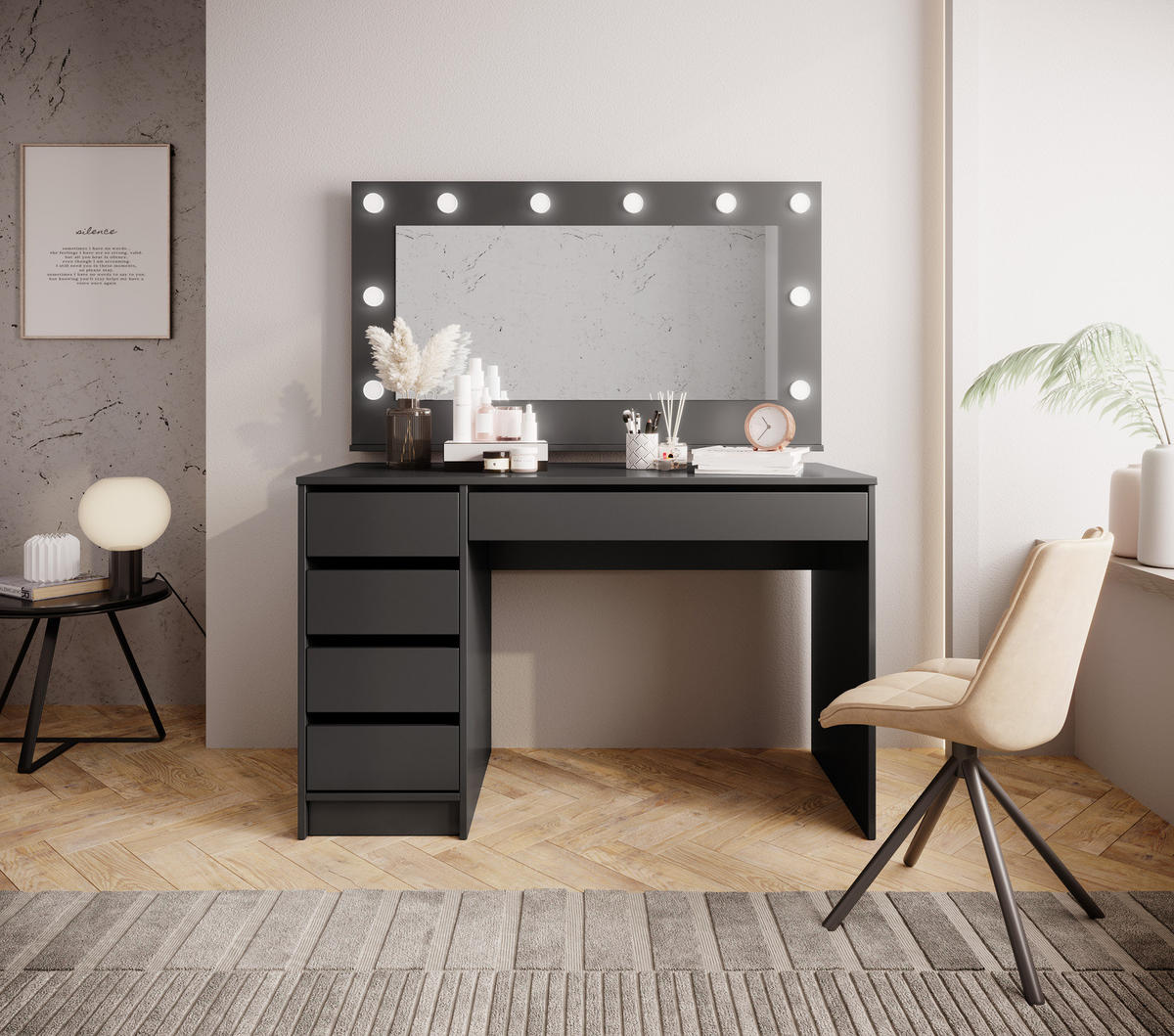 SCHREIBTISCH MIA 120 cm Anthrazit - mit 5 Schubladen, beidseitig montierbar - Anthrazit, Holz/Holzwerkstoff (55/120/75cm) - Ravio