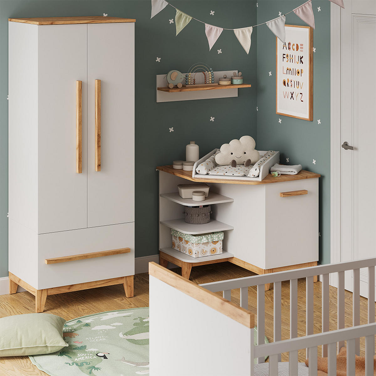 WICKELKOMMODE Malia Weiß/Artisan 85 x 85.2 cm mit Tür - Hellgrau/Weiß, Holzwerkstoff (85/85.2/85cm) - VitaliSpa