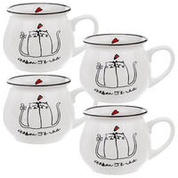 KERAMIKBECHER-SET KATZEN, Keramik, weiß, 4 Stk., 300 ml - Blau, Keramik (0.3L) - Orion 