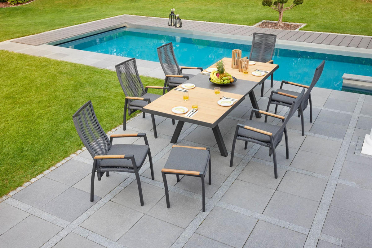 GARTENTISCH Texas 200/260x100x75cm, Teakholz, Anthrazit - Anthrazit, Holz (100/260/75cm) - dasmöbelwerk