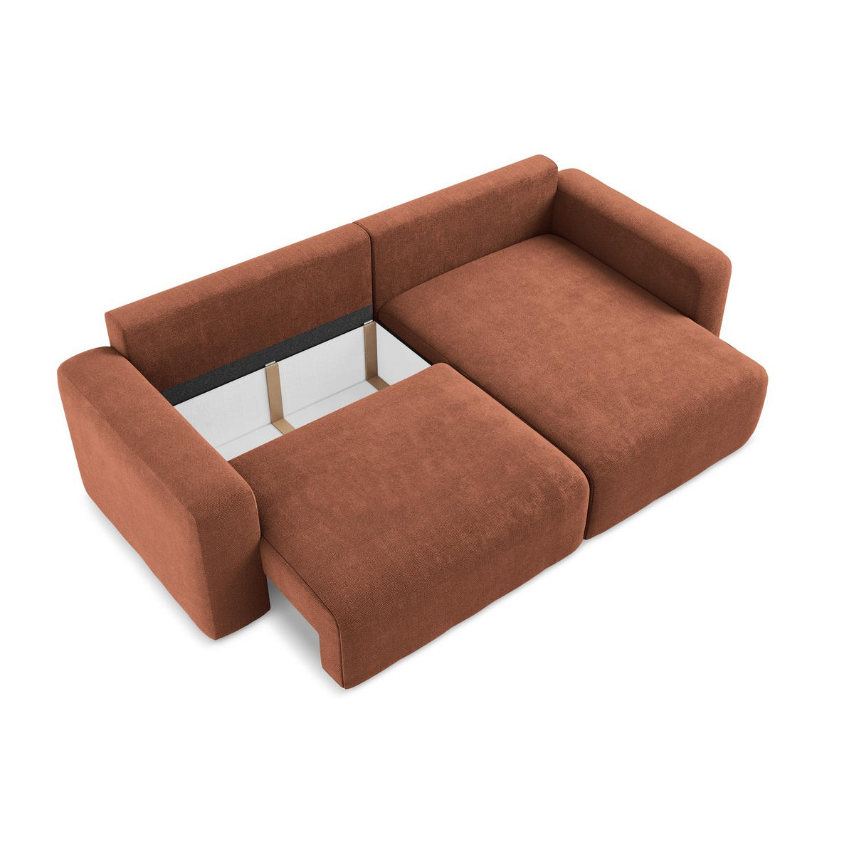 ECKSOFA mit Schlaffunktion rechts Chenille Stoff Orange - Terracotta/Schwarz, Kunststoff/Textil (244/149cm) - LaMiaSofa