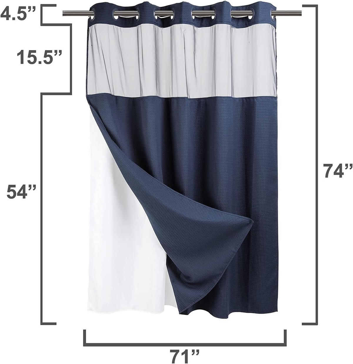 DUSCHVORHANG Waffelstruktur ohne Haken mit Einlage Qualität Stil Marineblau - Blau, Textil (180/180cm) - MCBOSON