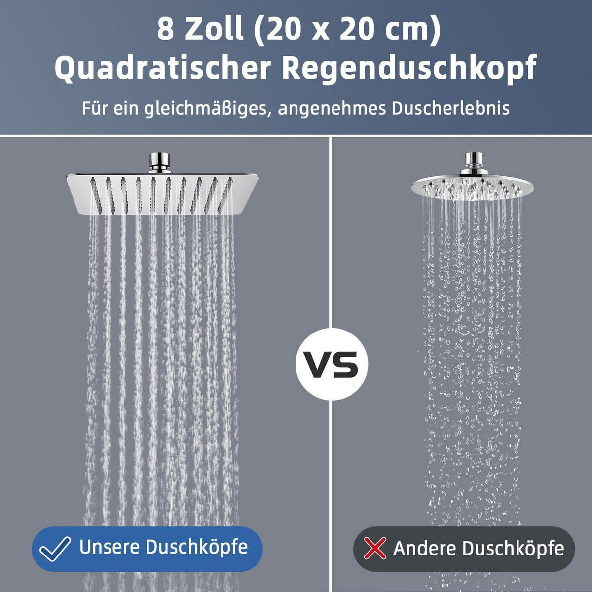 DUSCHKOPF Regendusche Quadratisch 20 x 20 cm Chrom - Silberfarben, Metall (20/12.7/20cm)