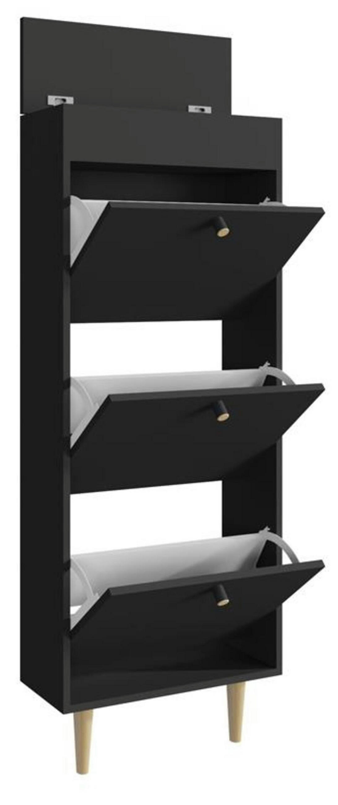 SCHUHSCHRANK Behamo 531 Schwarz 55/21/141 cm - Schwarz, Holzwerkstoff (55/141/21cm) - Matkam Möbel