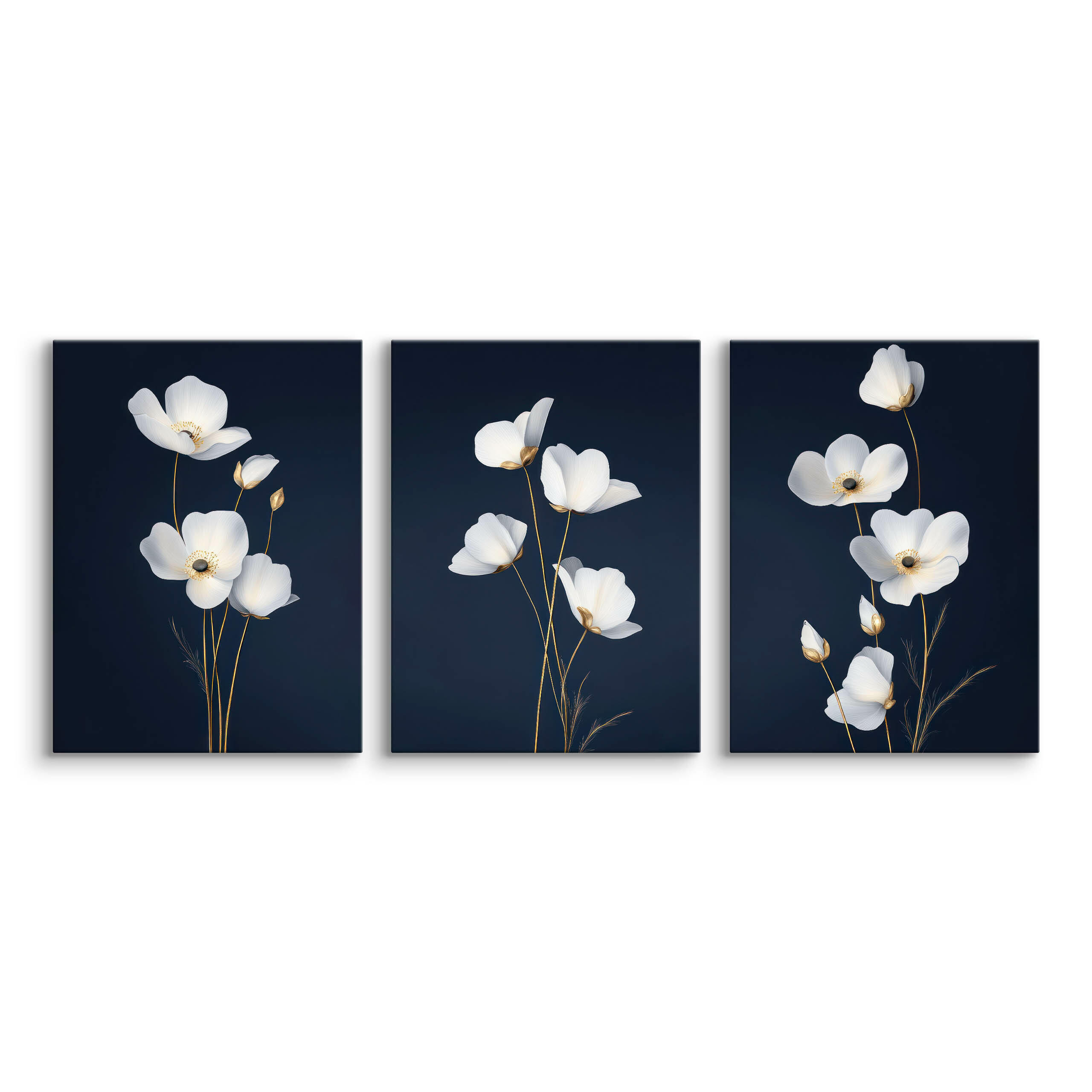 LEINWANDBILDER 3-es Set Blumen Pflanzen - Blau/Beige, Textil (90/40cm) - Muralo