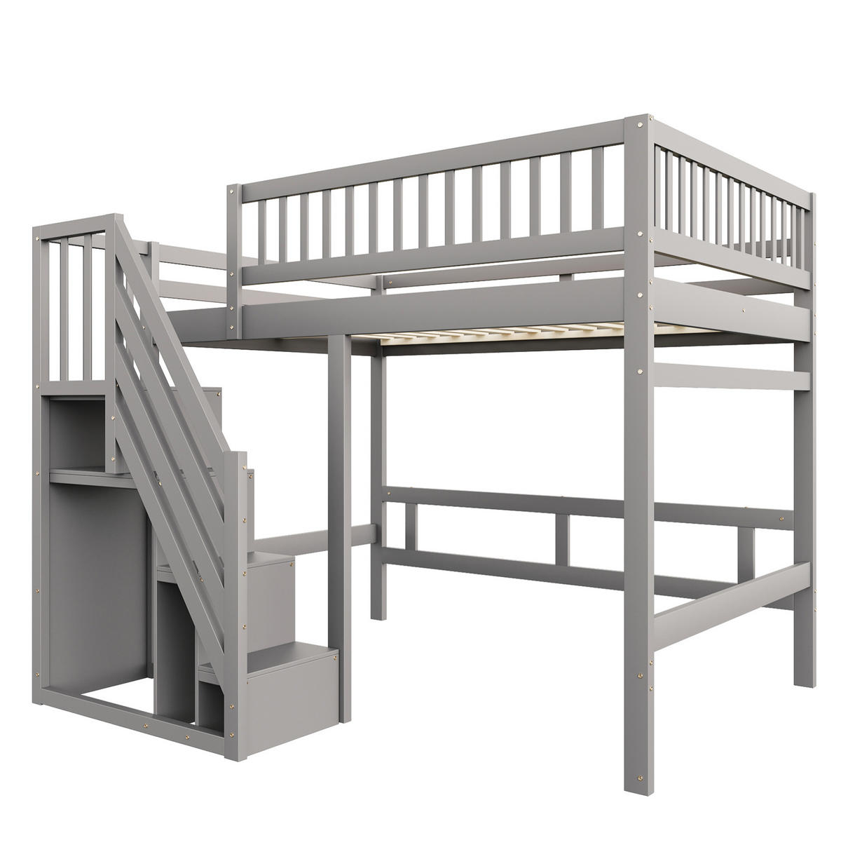 HOCHBETT 140/200 cm mit Aufbewahrungstreppe und hohem Geländer aus Holzwerkstoff, Grau - Grau, Holzwerkstoff (140/200cm) - Redom
