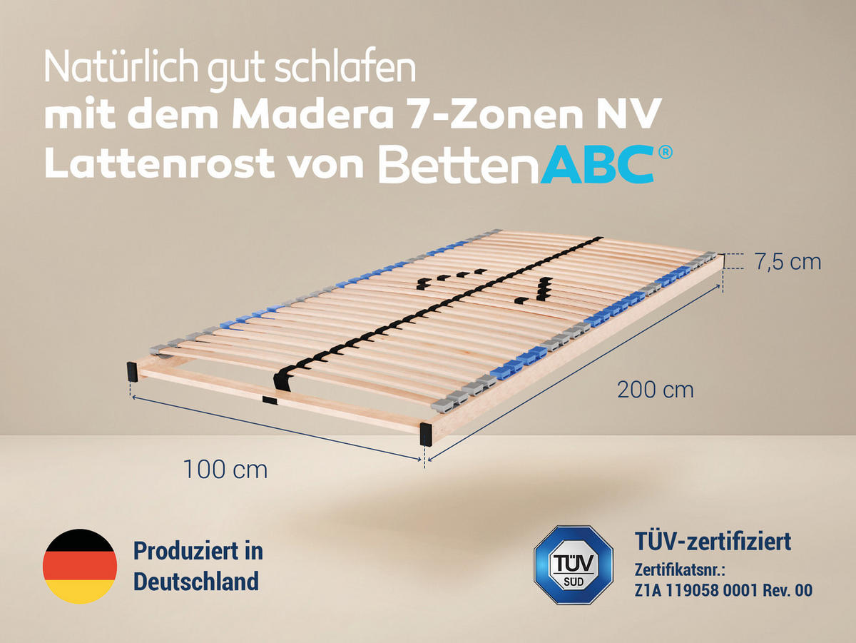 LATTENROST Madera, 7 Zonen, zur Selbstmontage, Größe: 100x200 - Braun, Holz (100/200cm) - Betten-ABC