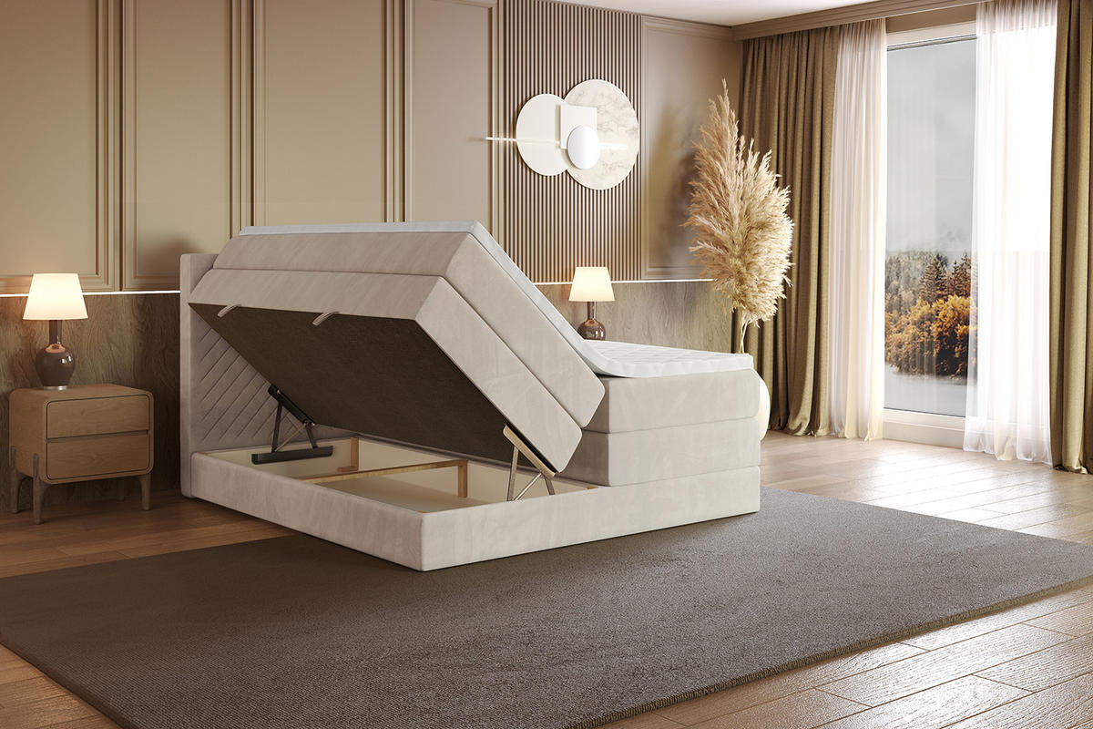 BOXSPRINGBETT mit Matratze H3|H4 und Lattenrost - VEXA KING-160x200 - Beige Casablanca - Beige, Holzwerkstoff (160/200cm) - ALTDECOR
