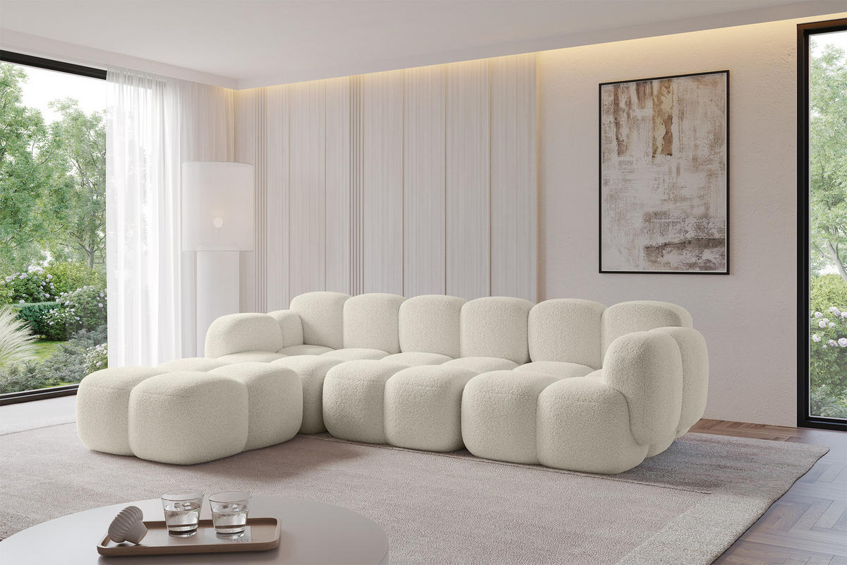 POUF Miko-Puf 90x90x45 cm Beige Bouclé Modular Sitzhocker - Sandfarben/Schwarz, Holzwerkstoff/Kunststoff (90/43/90cm) - ALTDECOR