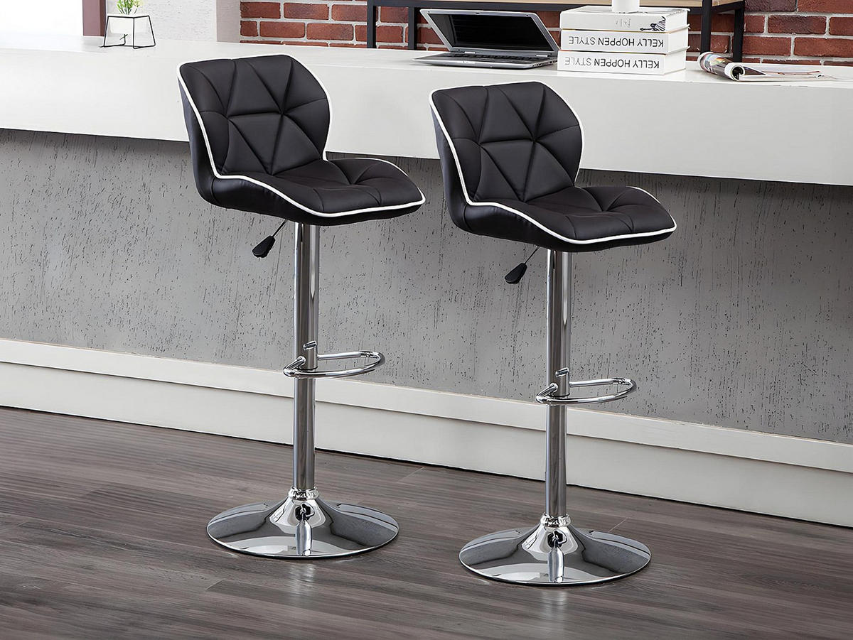 BARHOCKER - 45cm x 51cm - Kunstleder - schwarz - CALVIN - Silberfarben/Schwarz, Leder (45/109/51cm) - Vente-Unique