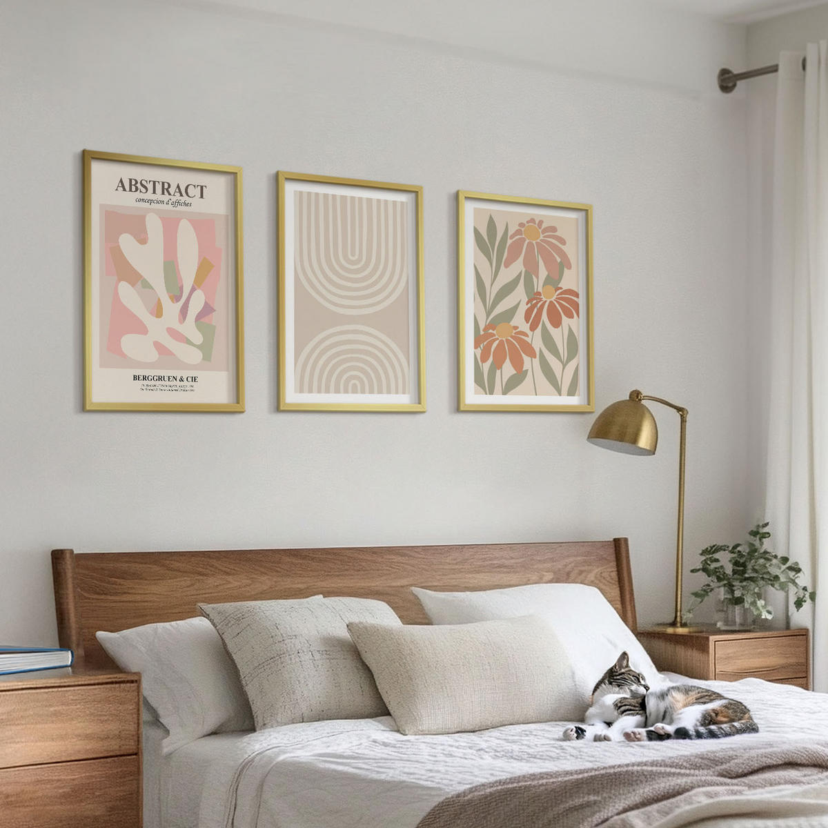 BILDER SET 3er Set - 40x60 cm Goldrahmen - Abstrakte Pflanzenformen - Goldfarben, Kunststoff (40/60cm) - TULUP