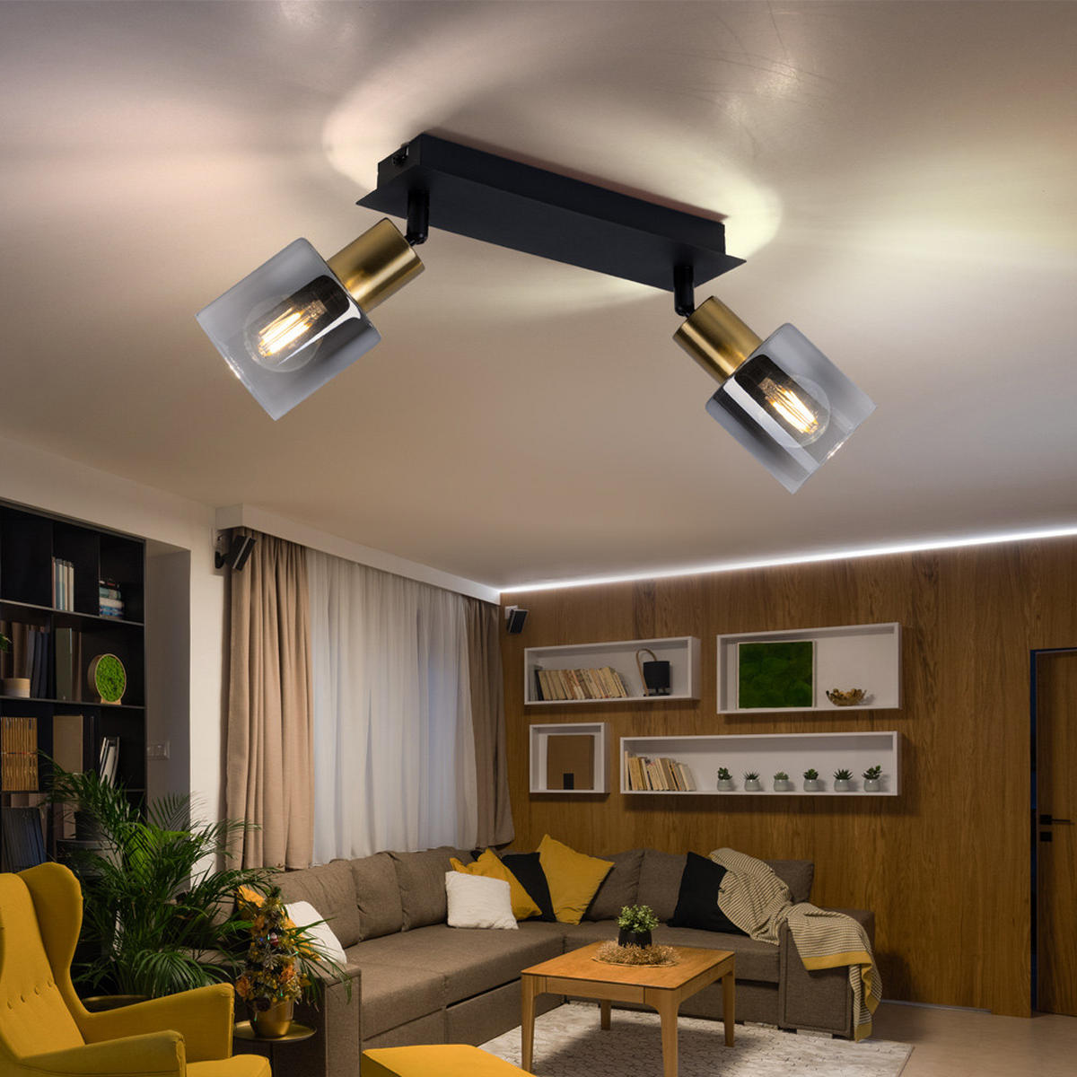 LED DECKENLEUCHTE Metall Schwarz mit Rauchglas - Schwarz, Glas (25/8/18.2cm) - Globo Lighting