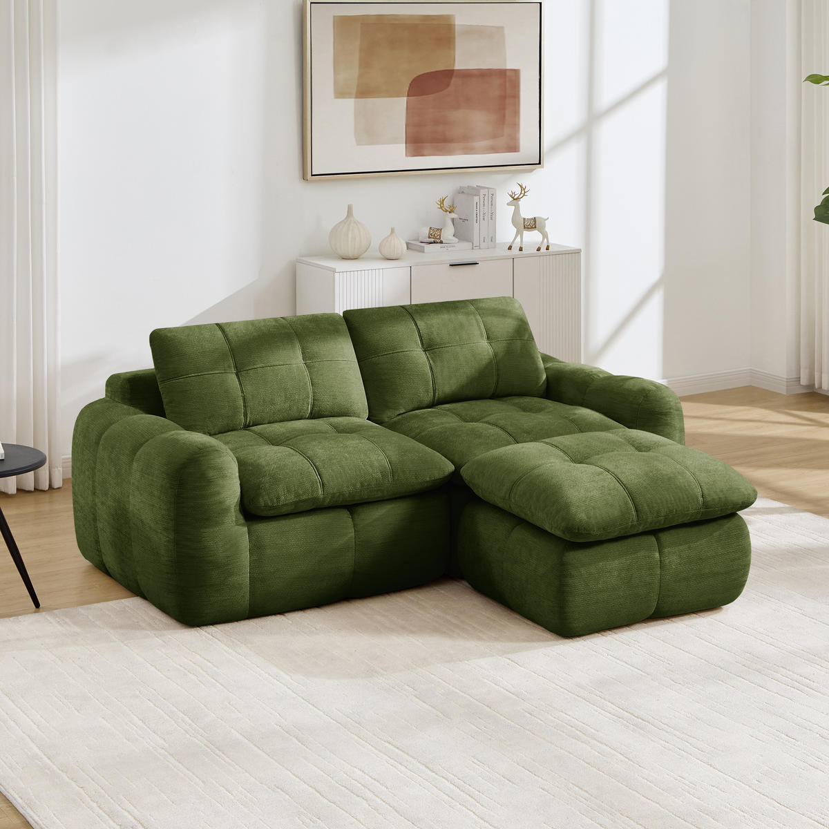 ECKSOFA DE-34464 Karostepp-Design und Ottoman Grün - Grün, Textil (160/194cm) - ComfortXL