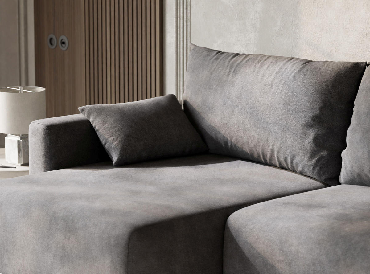 ECKSOFA MIT SCHLAFFUNKTION Leon Grau Webstoff - Schwarz/Grau, Holz/Holzwerkstoff (148/239cm) - Maison de Reve