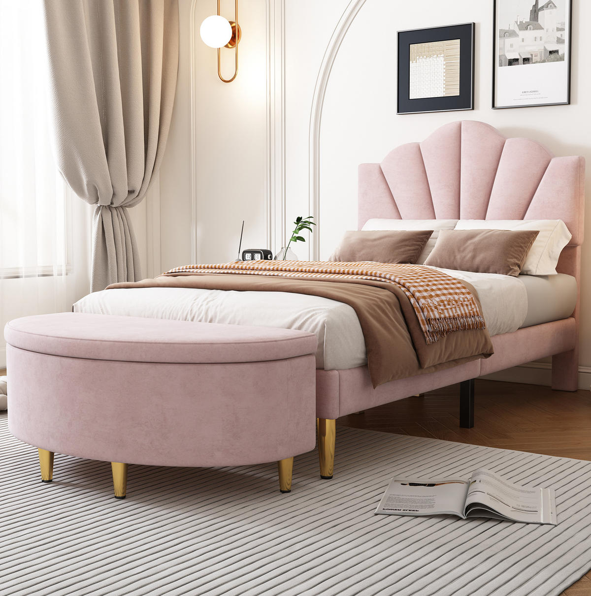 POLSTERBANK 90/40/42 cm mit Stauraum und Samtbezug, Rosa - Rosa, Textil - Redom