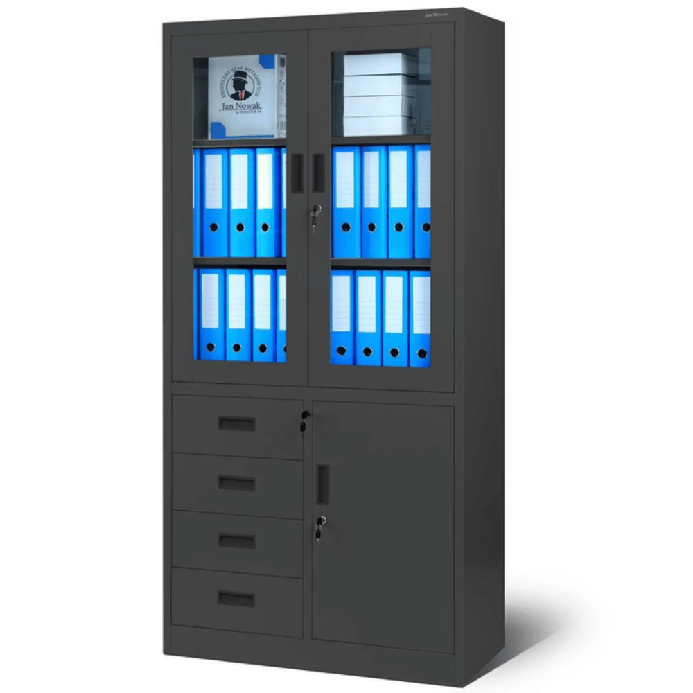 VITRINENSCHRANK abschließbar PUMME mit Schubladen 185x90x40cm Anthrazit - Anthrazit, Metall (90/185/40cm) - DELUKE