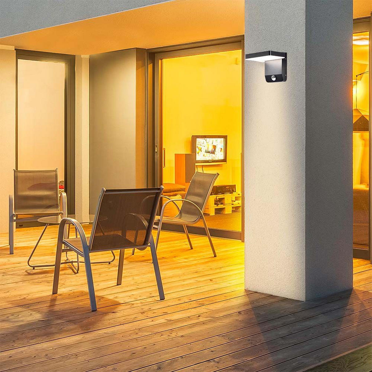 AUSSEN-WANDLEUCHTE VT-11020S LED Aluminium Schwarz Sensor - Schwarz, Metall (17/17.8/16cm)