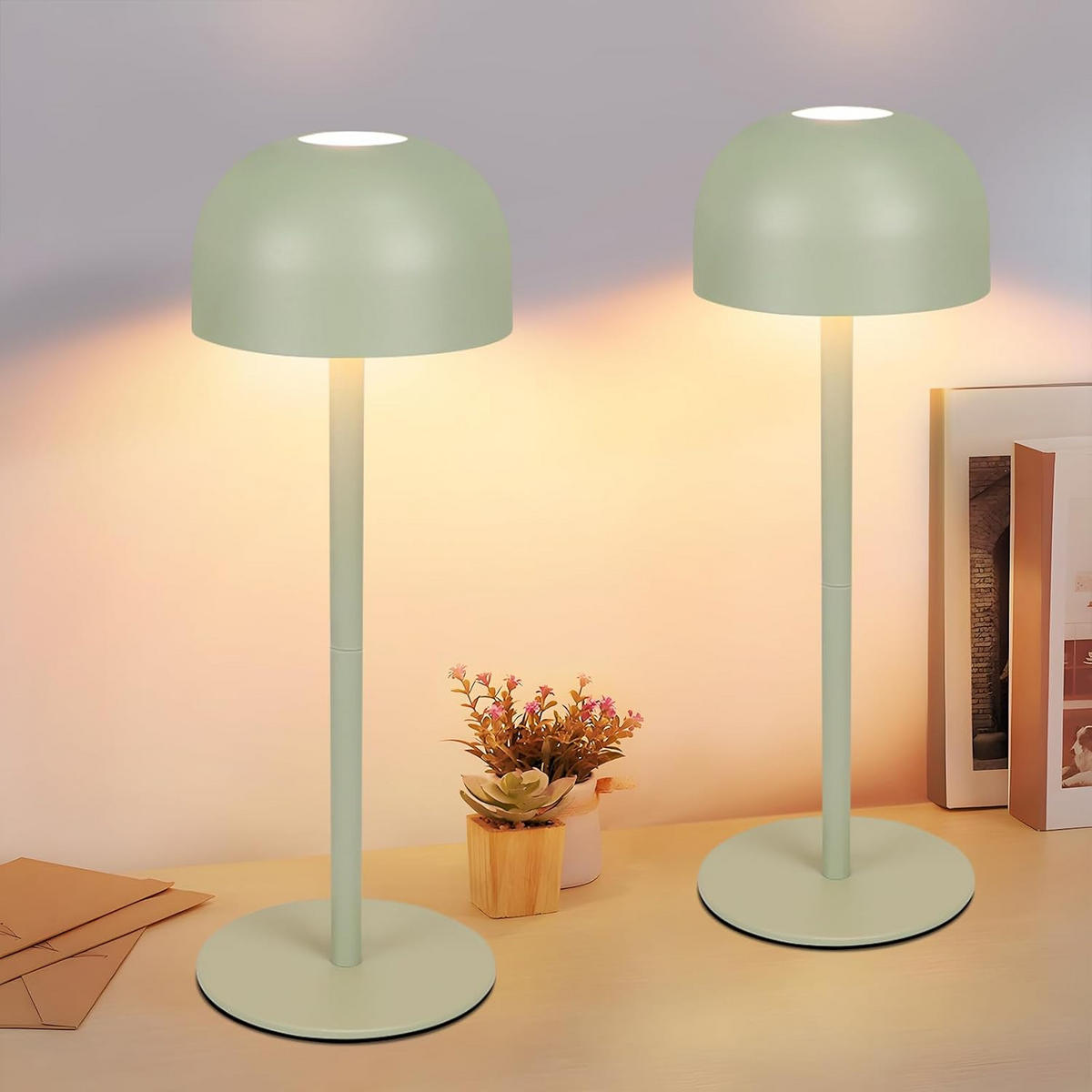 TISCHLAMPE Finns 9/9/25 cm （2er-set） - Grün, Kunststoff/Metall (9/9/25cm) - ZMH