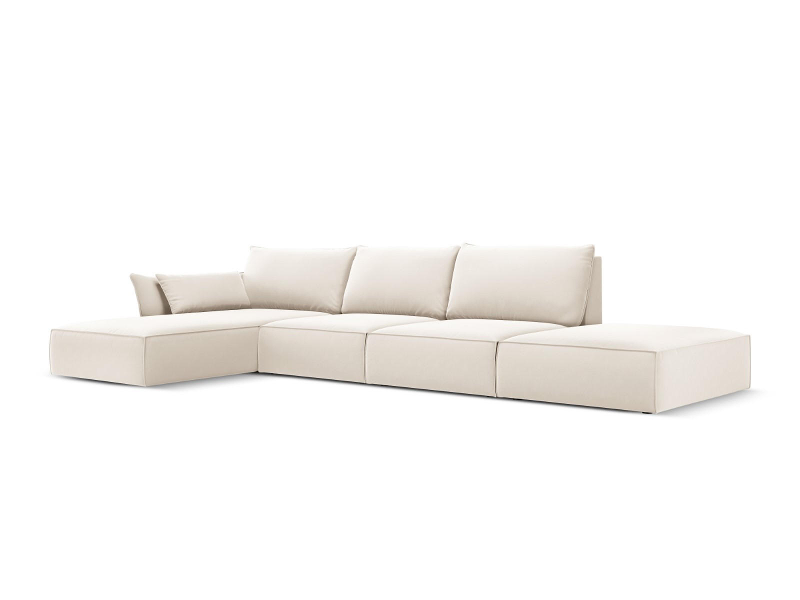 ECKSOFA links Kaelle aus Samt leichtes beige 5 Sitzplätze - Creme, Textil (171/364cm) - Micadoni