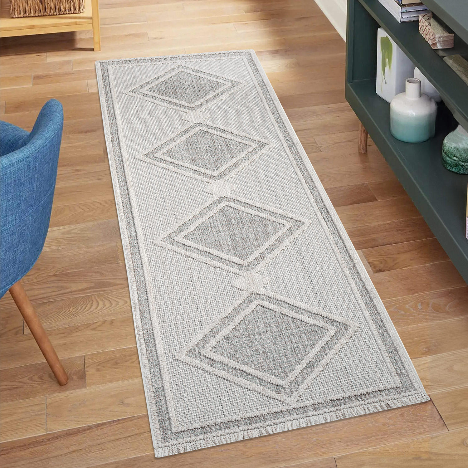 KURZFLOR-TEPPICH Lindo 8853 Grün 80x300 cm - Grau/Grün, Textil (80/300cm) - carpet city