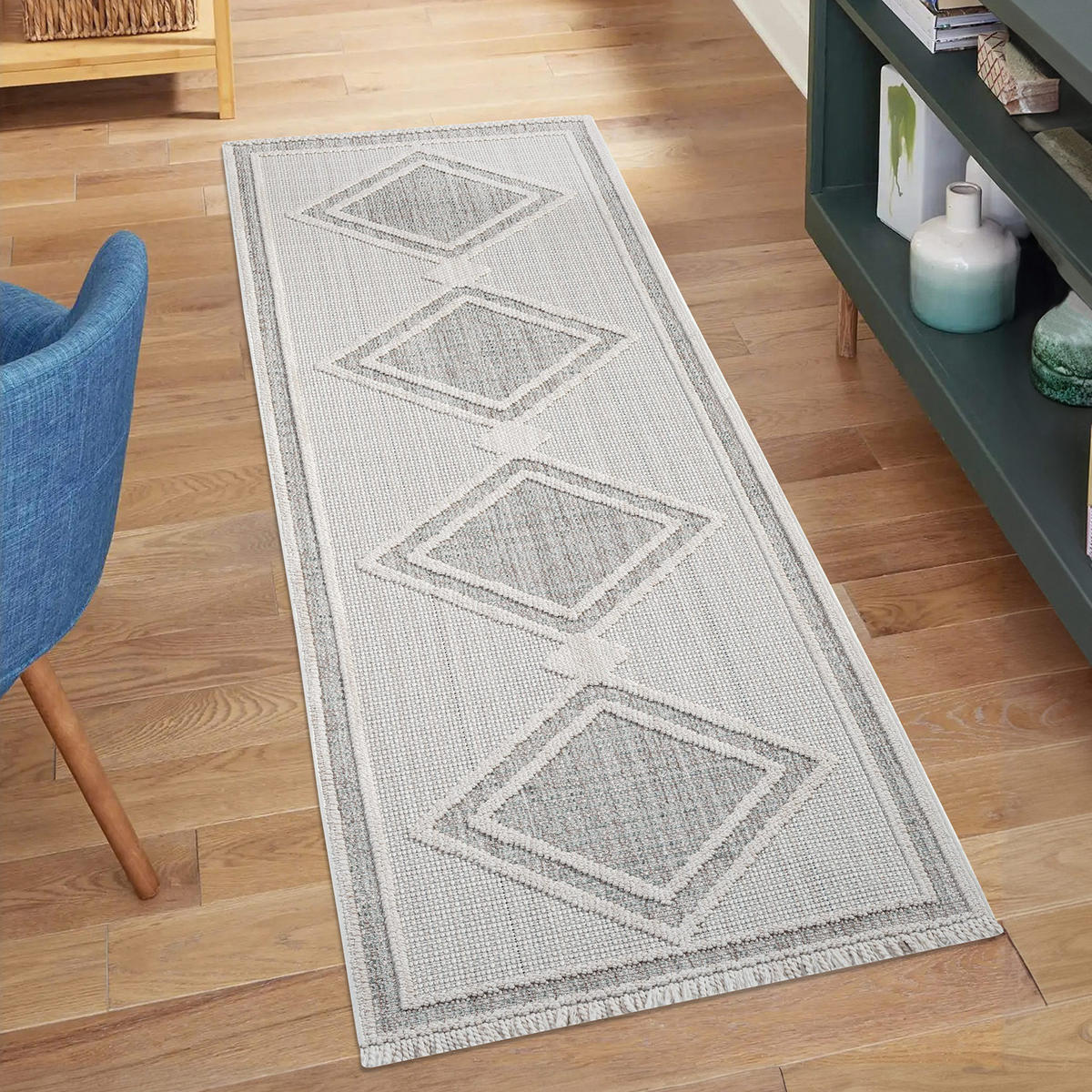 KURZFLOR-TEPPICH Lindo 8853 Grün 80x300 cm - Grau/Grün, Textil (80/300cm) - carpet city