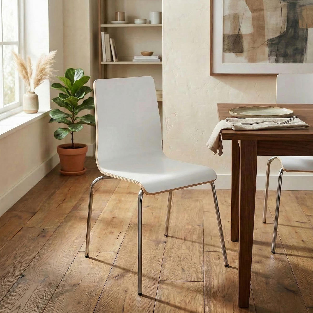 STUHL Holz Weiß - Weiß, Holz/Metall (49/85/49cm) - CLP