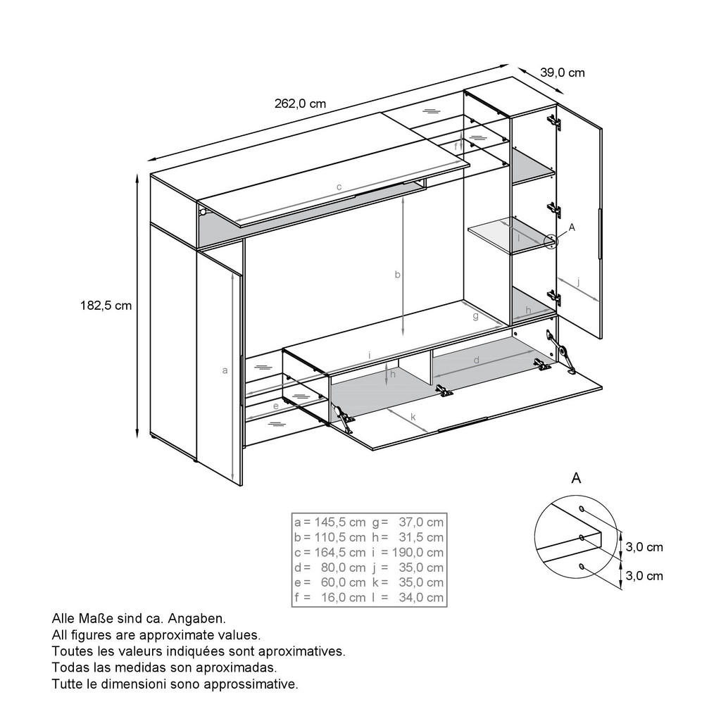 Thumbnail - Vladon Wohnwand, Anthrazit, Holzwerkstoff, 262x182.5x39 cm, Wohnzimmer, Wohnwände, Anbauwände
