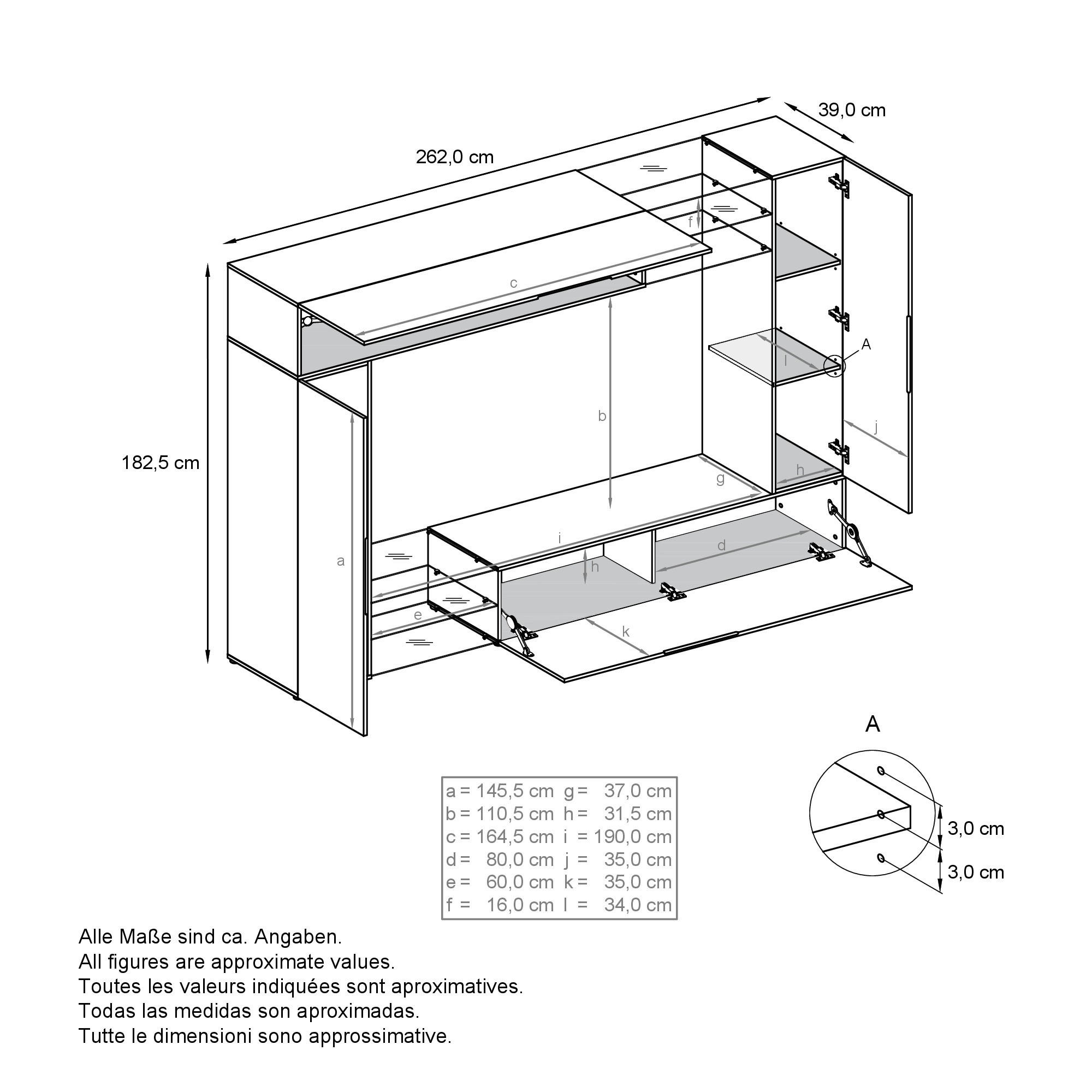 Thumbnail - Vladon Wohnwand, Eiche, Holzwerkstoff, 262x182.5x39 cm, Wohnzimmer, Wohnwände, Anbauwände
