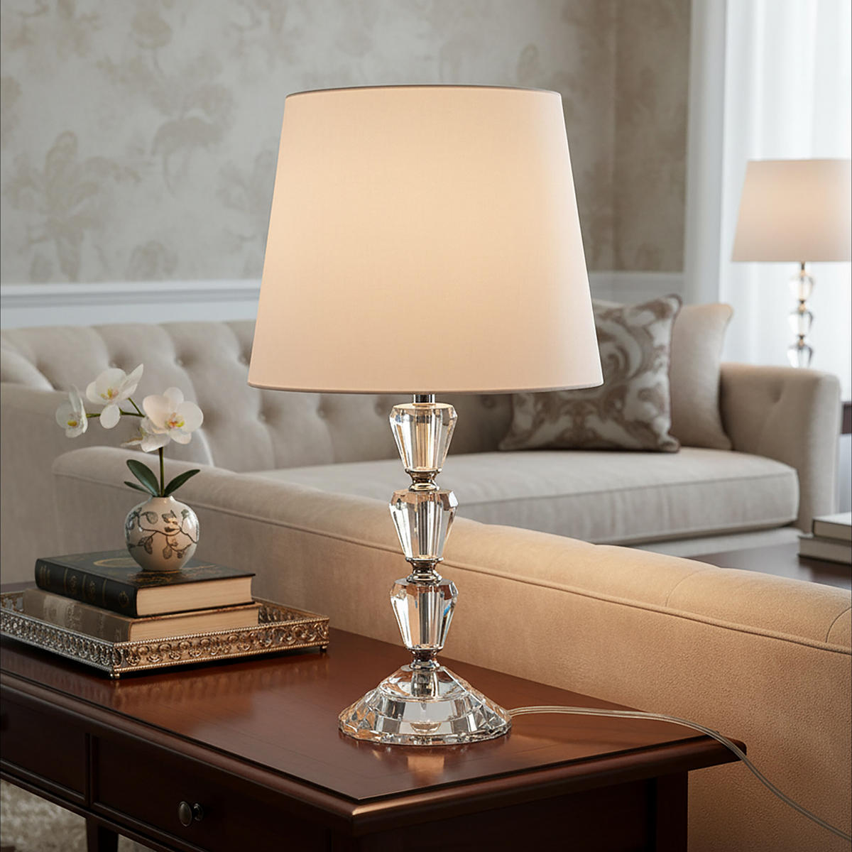 TISCHLAMPE - Weiß, Glas/Textil (23/23/40.5cm) - Relaxdays