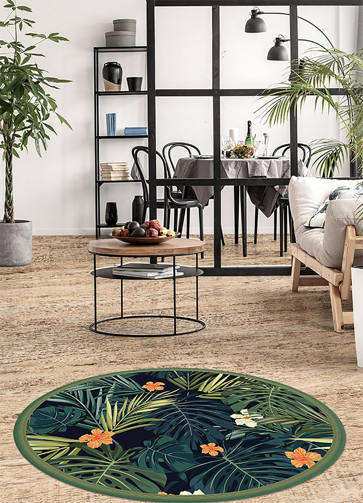 VINYL TEPPICH Ø70 cm Tropische Blätter - Waldgrün, Kunststoff (70/70cm) - TULUP
