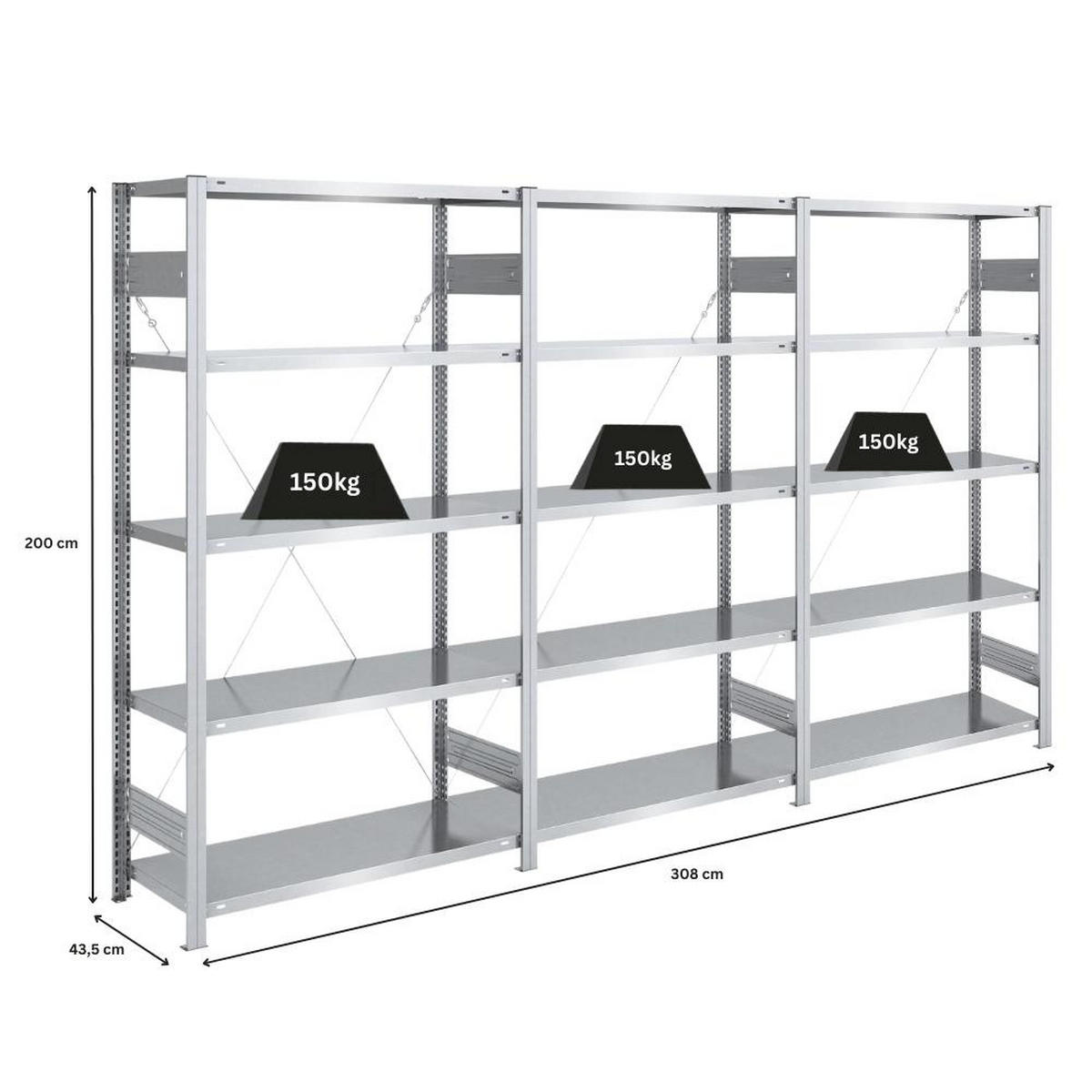 SCHWERLASTREGAL Silver Mamba 200x300x40cm 5 Ebenen je 150kg Fachlast Verzinkt - Silberfarben, Metall (300/200/40cm) - PROREGAL