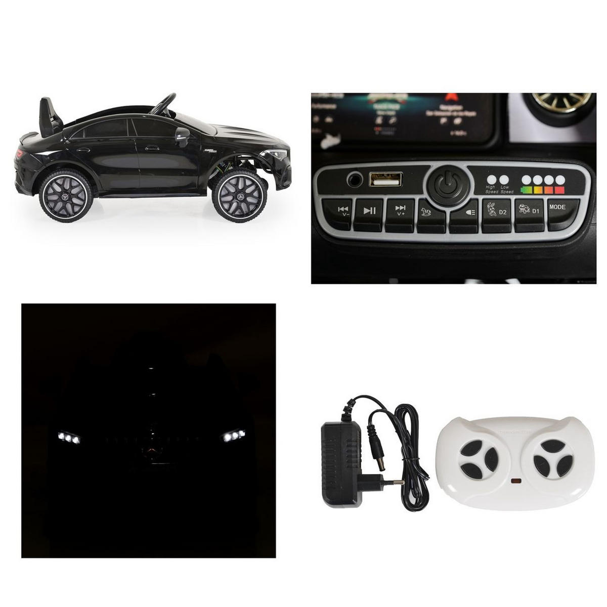 ELEKTROAUTO Mercedes-AMG CLA 45 schwarz 45 Bluetooth Fernbedienung vier Motoren - Schwarz, Kunststoff (110/52/45cm) - Moni