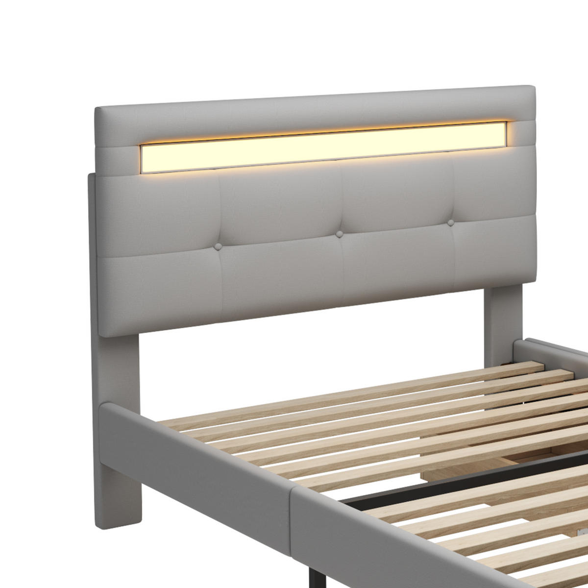 POLSTERBETT 90/200 cm Grau mit LED-Beleuchtung und 2 Schubladen - Grau, Textil (90/200cm) - Flora Grace