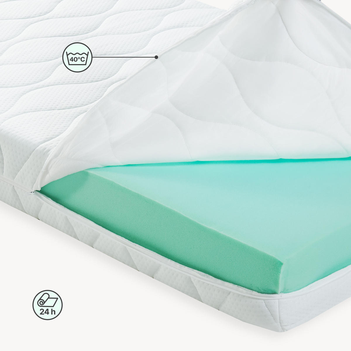 HAUSBETT Hesel mit Matratze - Weiß, Holz/Textil (140/200cm) - [en.casa]