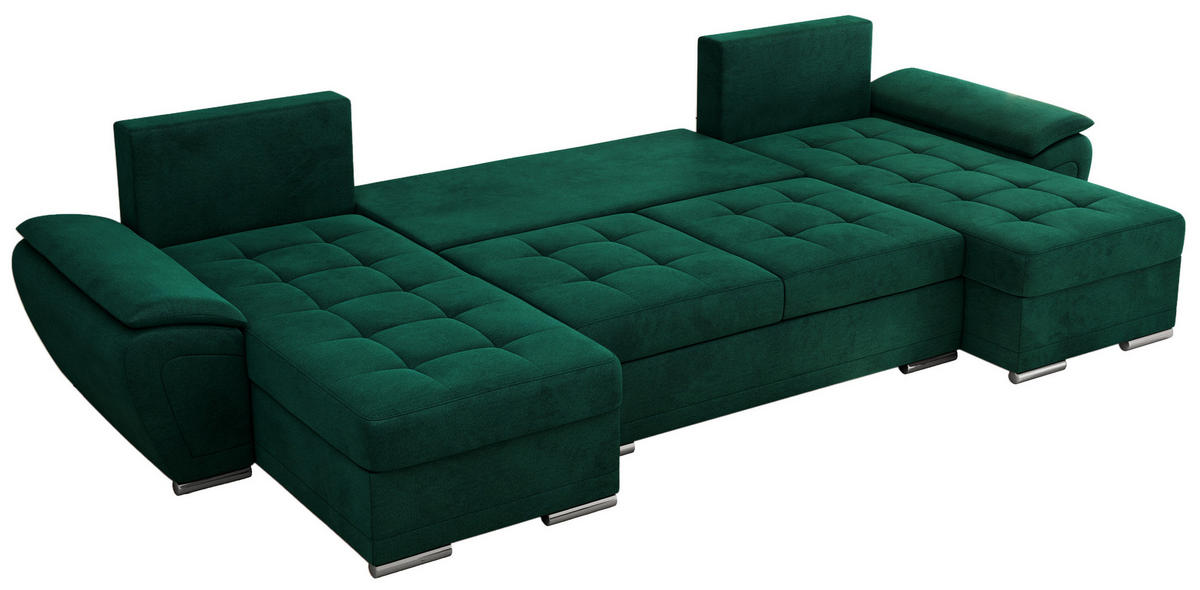 WOHNLANDSCHAFT UMBRIA U Dunkelgrün Velvet - Dunkelgrün/Grau, Textil/Metall (336/85/157cm) - MKS