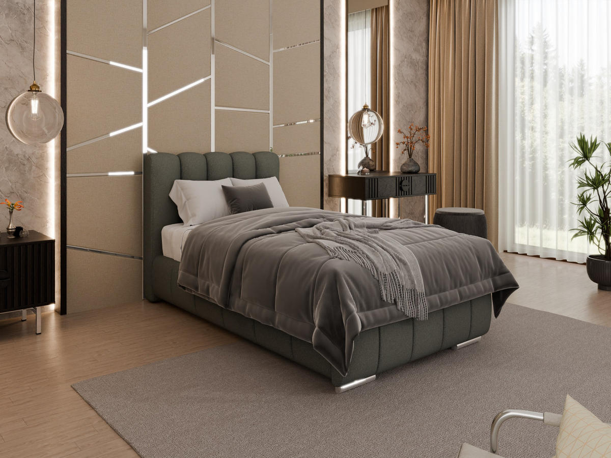 POLSTERBETT Zaira 90x200cm – Elegantes Polsterbett für modernen Wohnstil , ZONIERTE MULTI-TASCHEN-FEDERKERN (24cm), grau - Grau, Holz (90/200cm) - Panda Möbel