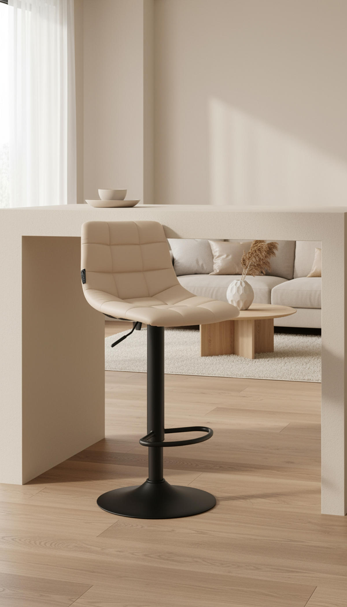 BARHOCKER James Kunstleder schwarz creme - Creme/Schwarz, Kunststoff/Metall (43/108.5/46.5cm) - TPFLiving