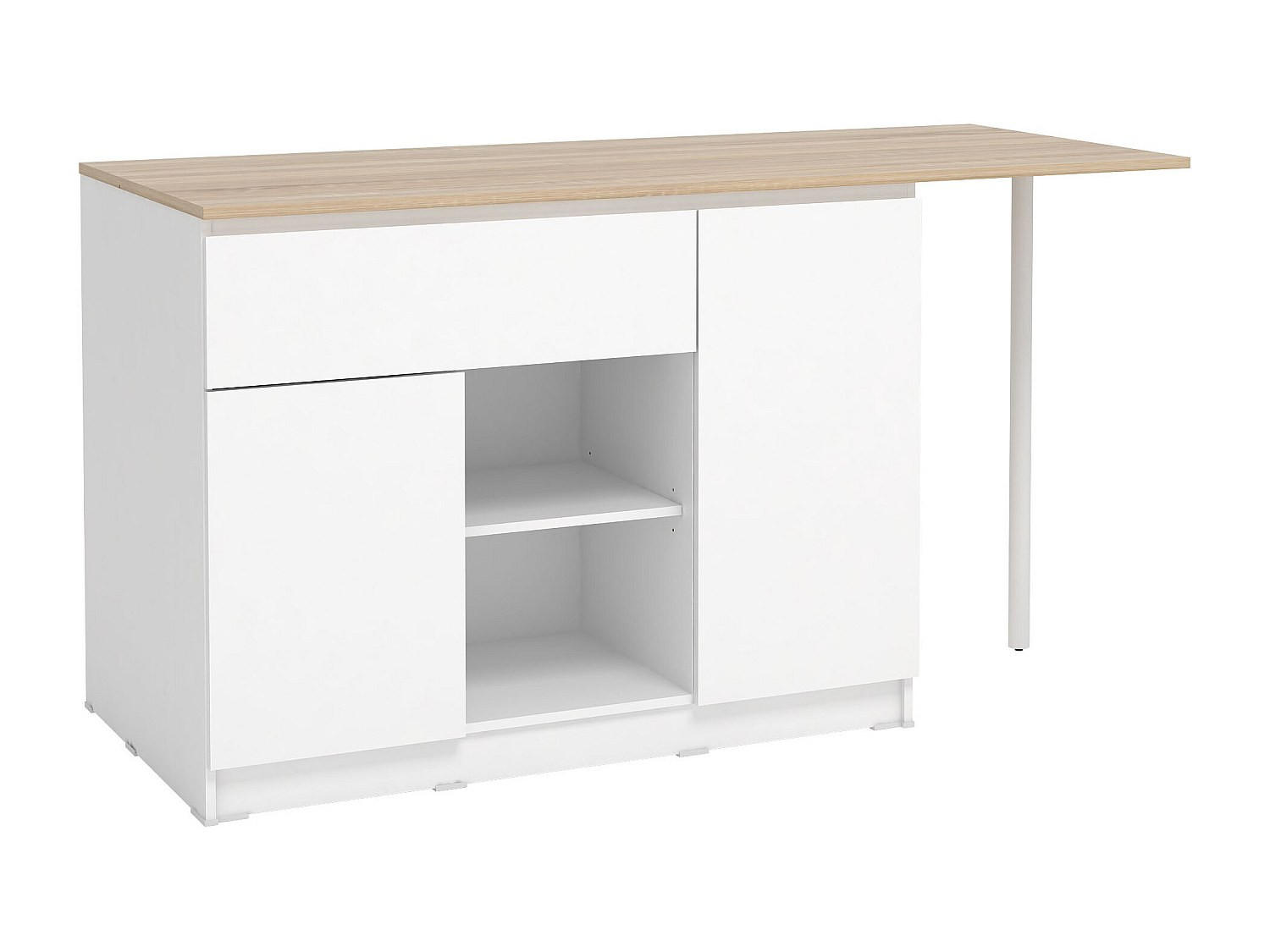 KÜCHENINSEL mit 2 Türen, 1 Schubladen & 2 Regalfächern - Weiß & Helle Holzfarben - TUNORI - Naturfarben, Holz (169.8/90.5/70cm) - Vente-Unique