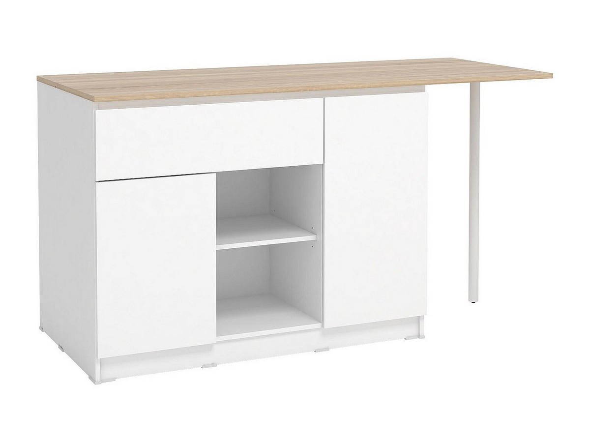 KÜCHENINSEL mit 2 Türen, 1 Schubladen & 2 Regalfächern - Weiß & Helle Holzfarben - TUNORI - Naturfarben, Holz (169.8/90.5/70cm) - Vente-Unique
